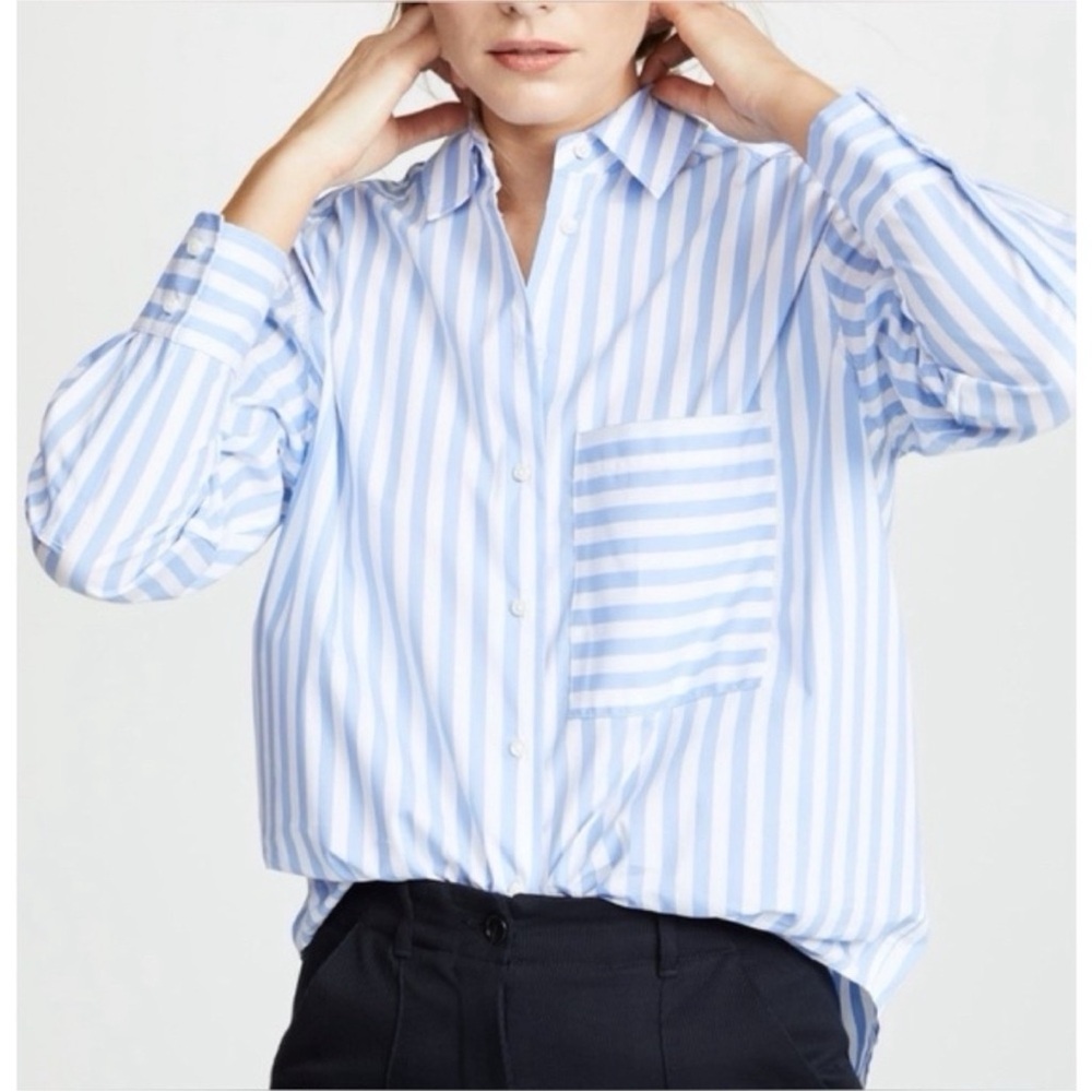 AYR The Deep End Button Down Blue & White Striped Classic Buttondown Blouse M